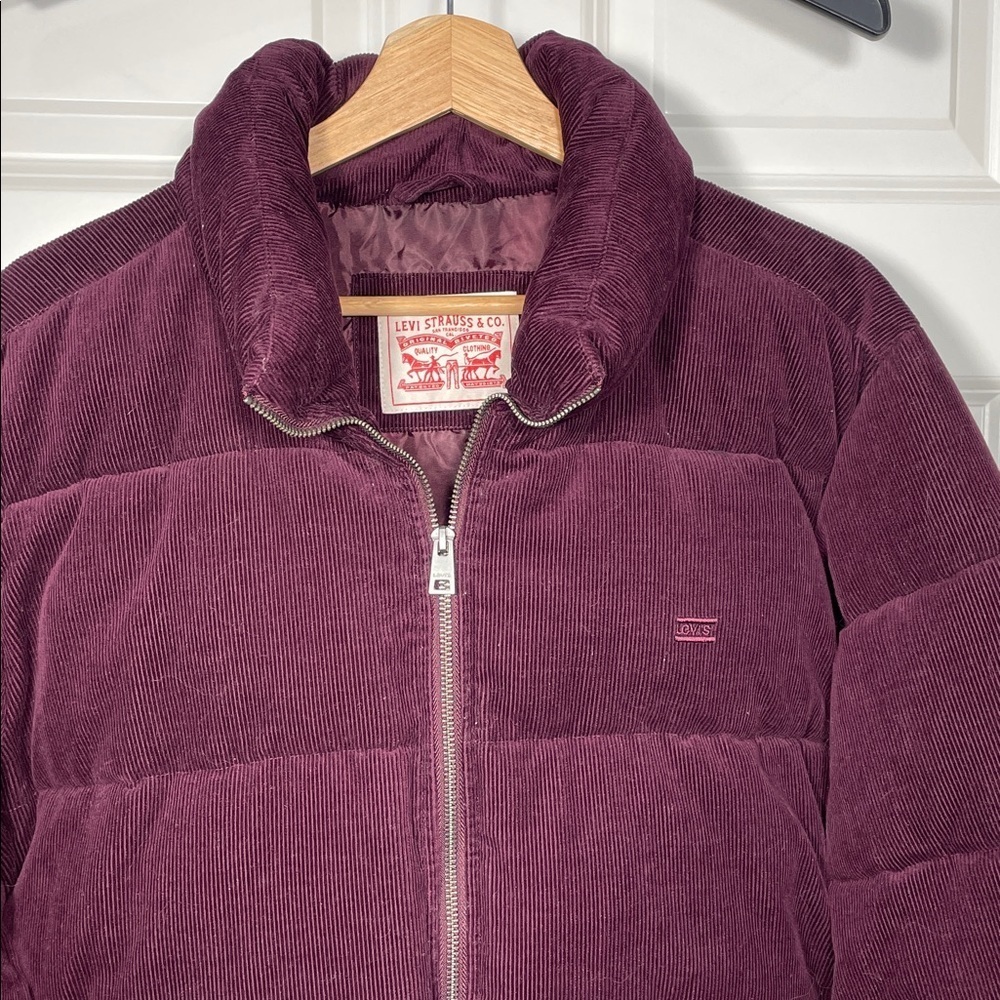 Levi's Zoe Corduroy Jacket Size XXL Full Zip Coat Burgundy Puffer Red Purple - Picture 5 of 17